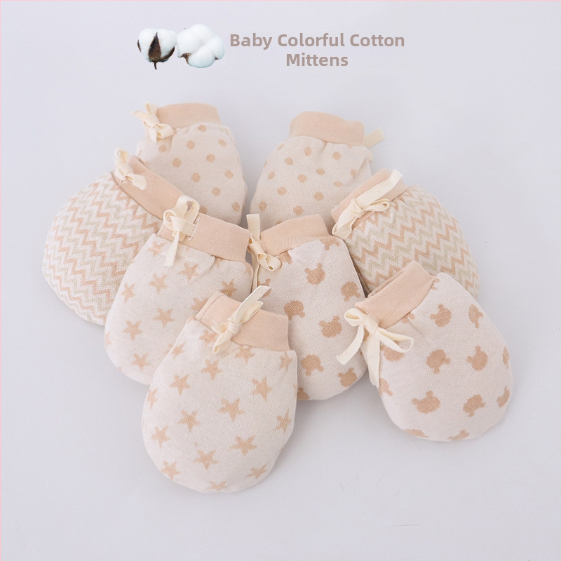 Bērnu anti-skrāpju adīti kokvilnas cimdi zīdaiņiem, regulējami, jacquard raksts, unisex, Swan's horn