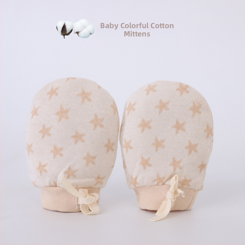 Bērnu anti-skrāpju adīti kokvilnas cimdi zīdaiņiem, regulējami, jacquard raksts, unisex, Swan's horn