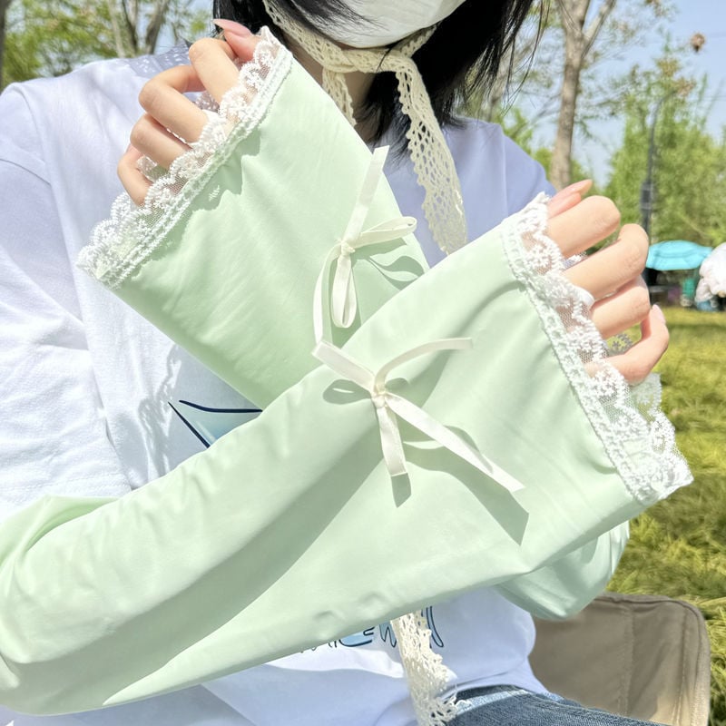 Čipkasti UV-zaštitni rukav s mašnicom, sladak stil; Ice Silk tkanina s najlonskom smješavinom; proljeće 2025, svjež i sladak stil