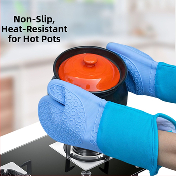 Izolētas silikona virtuves cimdi, īsi, divu pirkstu dizains, pretslīdēšana, sirds raksts, kokvilnas oderējums