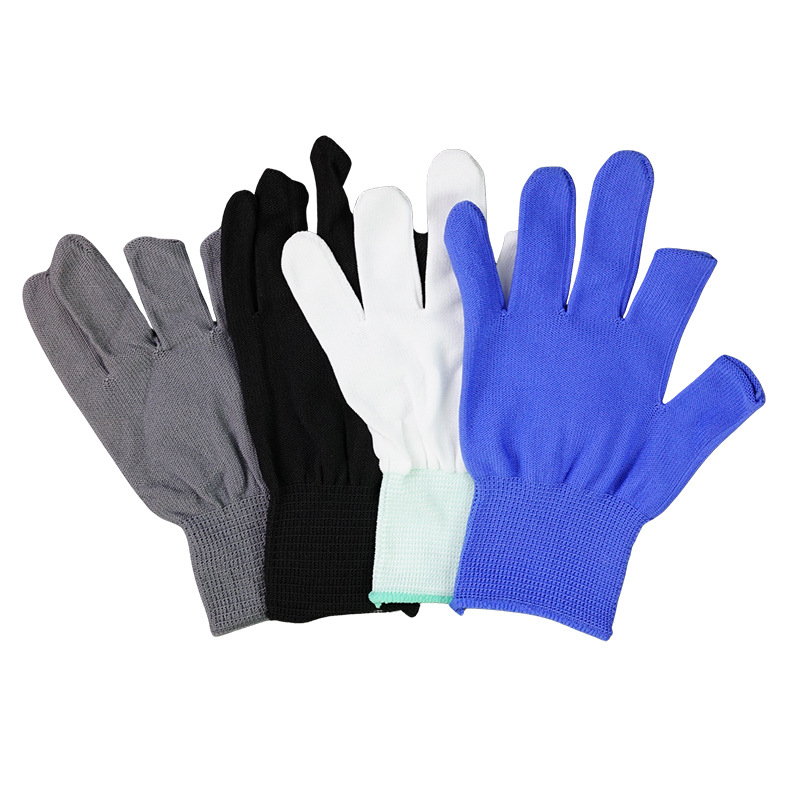 Mangosteen polyester–nylon pracovné rukavice – dvojprstový otvorený dizajn, citlivé na dotyk, určené na zber a triedenie