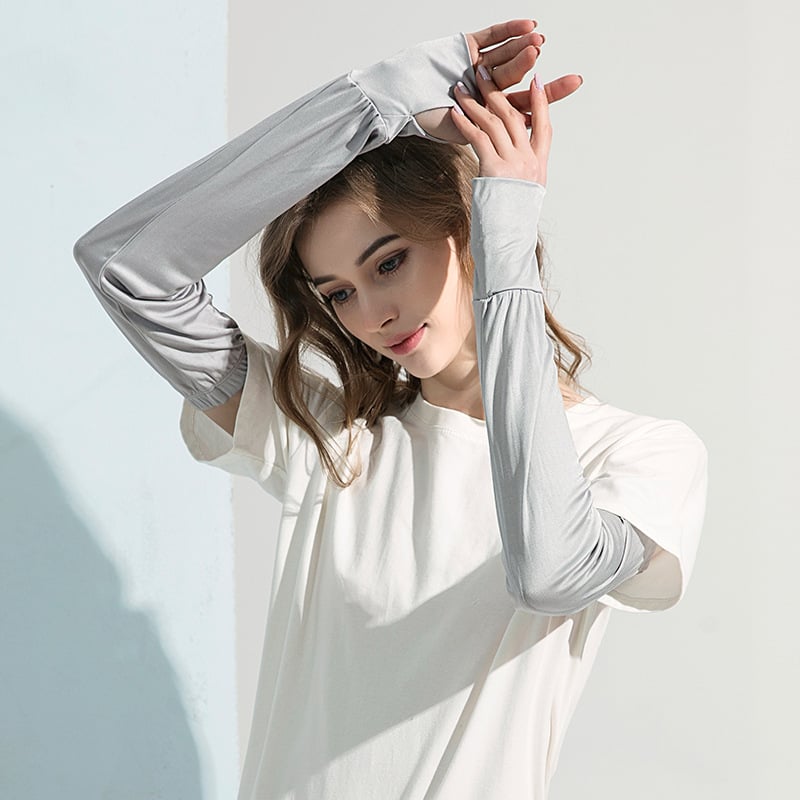 Ilgos šilko rankovės nuo saulės su pusės piršto dizainu, kvėpuojančios, vairavimui (95-100% šilkas)