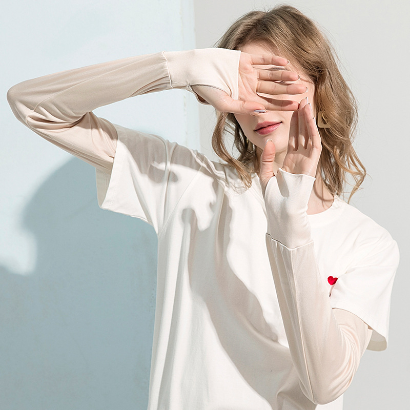 Μακριές μεταξωτές μανίκες προστασίας από τον ήλιο, με μισά δάχτυλα, διαπνέουσες, για οδήγηση (95-100% μετάξι)