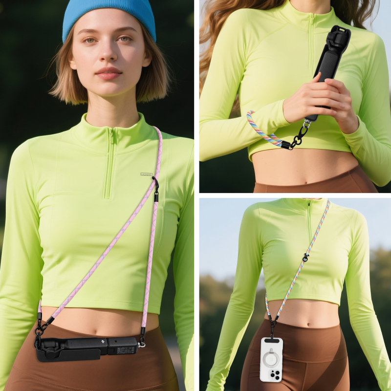 DJI Pocket3 lanyard pre crossbody, dlhý, dizajn 3 v 1, odnímateľný, polyesterové lano s kovovou sponou, unisex, tlač loga k dispozícii