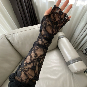 Korejski stil čipkaste dugačke rukave za zaštitu od sunca, prorezani cvjetni dizajn, najlonska čipka (61–70% nylon)