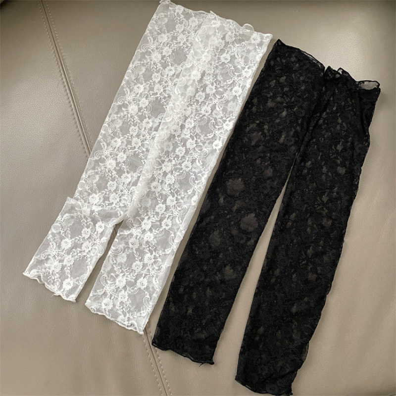 Korejski stil čipkaste dugačke rukave za zaštitu od sunca, prorezani cvjetni dizajn, najlonska čipka (61–70% nylon)
