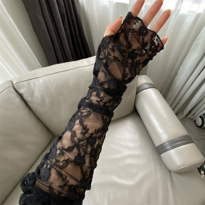 Korejski stil čipkaste dugačke rukave za zaštitu od sunca, prorezani cvjetni dizajn, najlonska čipka (61–70% nylon)