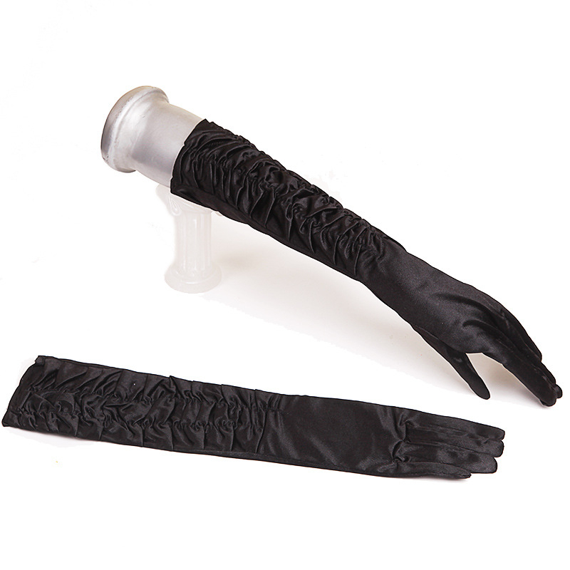 Esküvői szatén kesztyűk, középhosszú, hátul rugalmas, ujjas stílus, Jiangshan Meilai márka