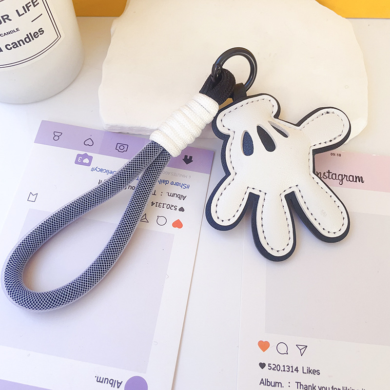 Rajzfilm Mickey Egér dizájnú telefonnyaklánc, PU bőr kulcstartóval és fonott zsinórral