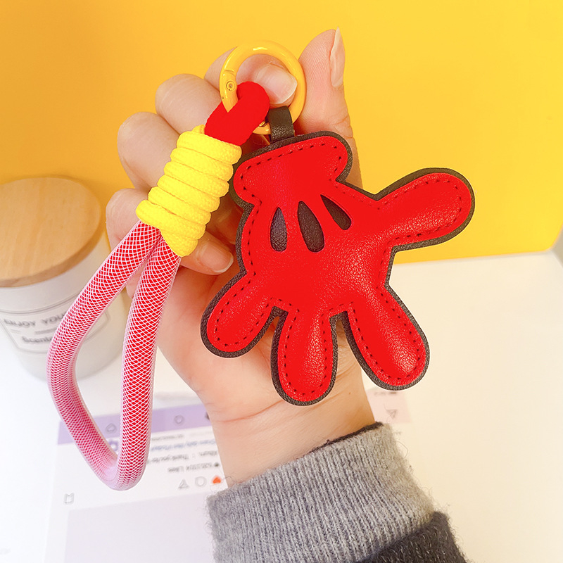 Rajzfilm Mickey Egér dizájnú telefonnyaklánc, PU bőr kulcstartóval és fonott zsinórral