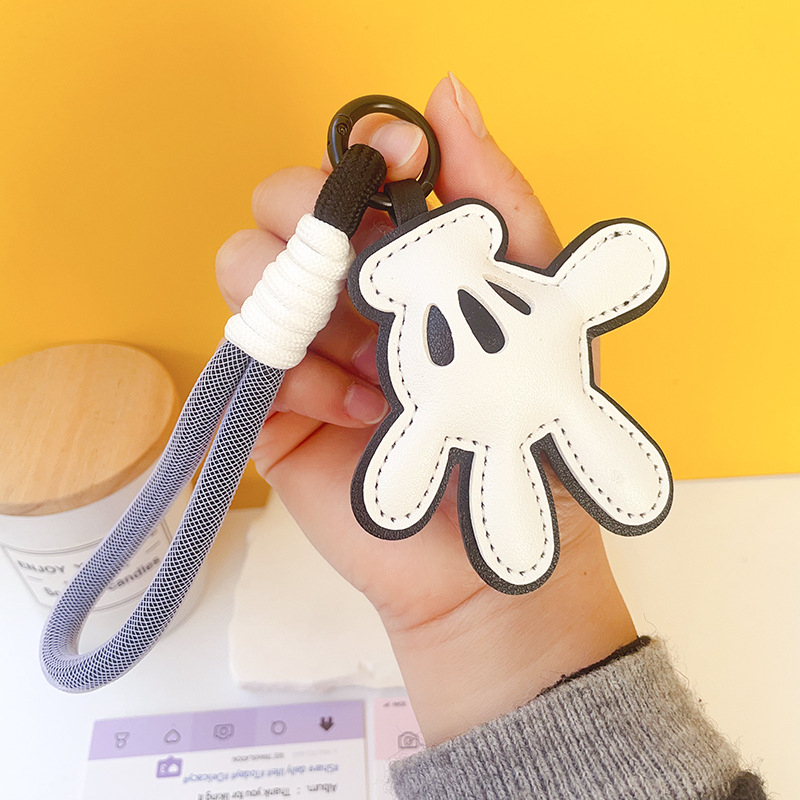 Rajzfilm Mickey Egér dizájnú telefonnyaklánc, PU bőr kulcstartóval és fonott zsinórral