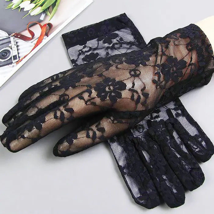 Nyári női csipkés UV-védelmi kesztyű, teljes ujjú, légáteresztő, csúszásmentes