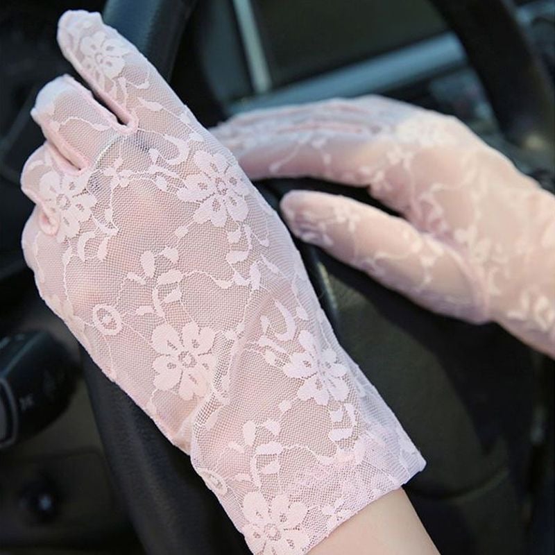 Nyári női csipkés UV-védelmi kesztyű, teljes ujjú, légáteresztő, csúszásmentes