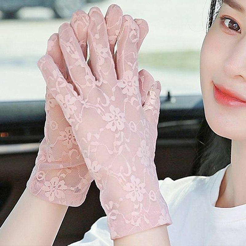 Nyári női csipkés UV-védelmi kesztyű, teljes ujjú, légáteresztő, csúszásmentes