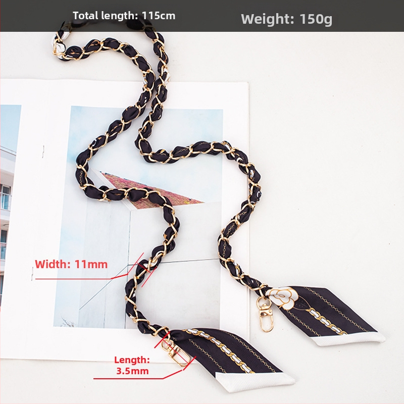 Телефонна презрамка с преплетен метален ланец, електроплакирана катарама и полиестерно въже