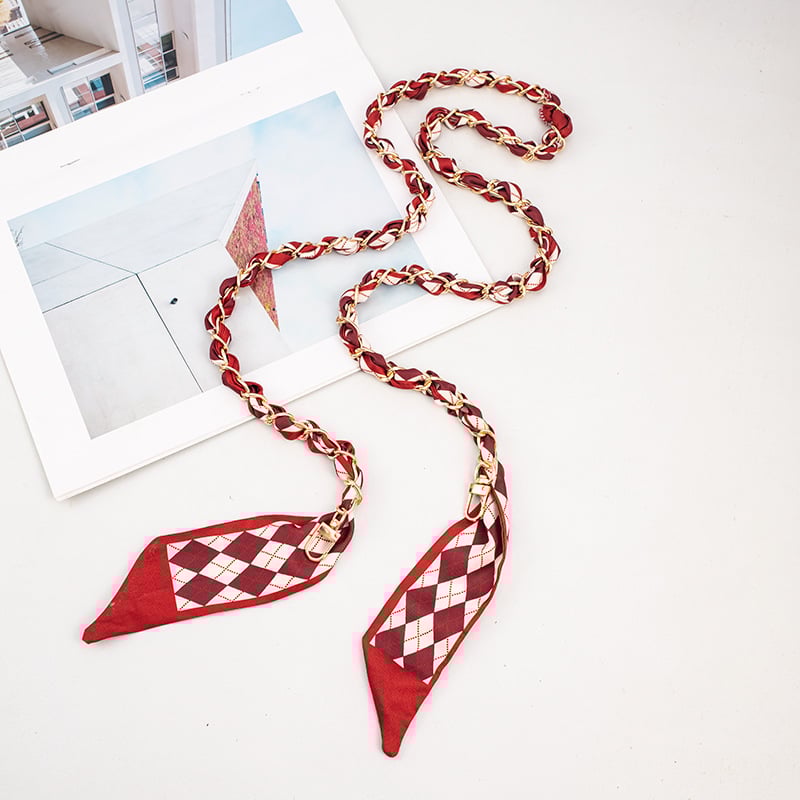 Телефонна презрамка с преплетен метален ланец, електроплакирана катарама и полиестерно въже