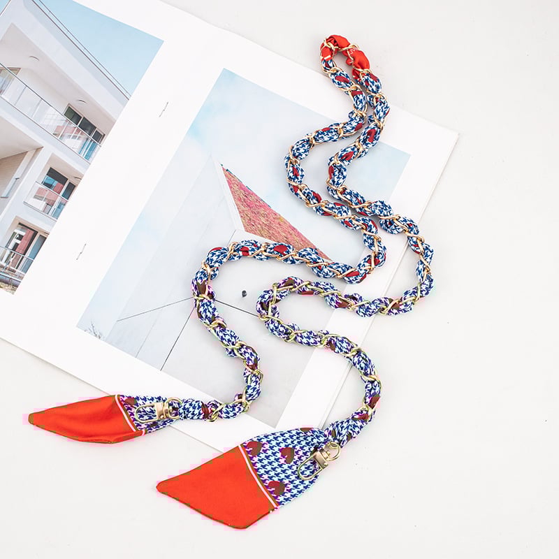 Телефонна презрамка с преплетен метален ланец, електроплакирана катарама и полиестерно въже