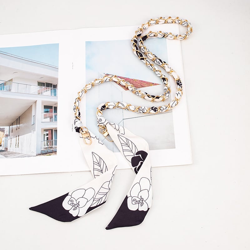 Телефонна презрамка с преплетен метален ланец, електроплакирана катарама и полиестерно въже