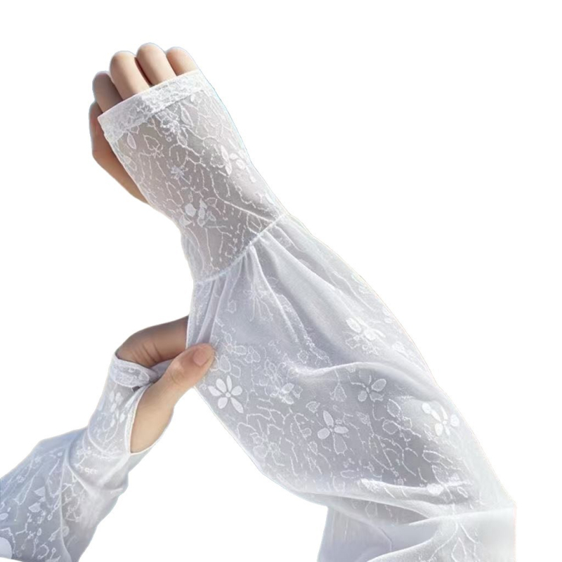 Ženske zaštitne rukave za sunce, lagane Ice Silk, poliester, čipkasti rub, za vožnju biciklom na otvorenom, ljeto 2025