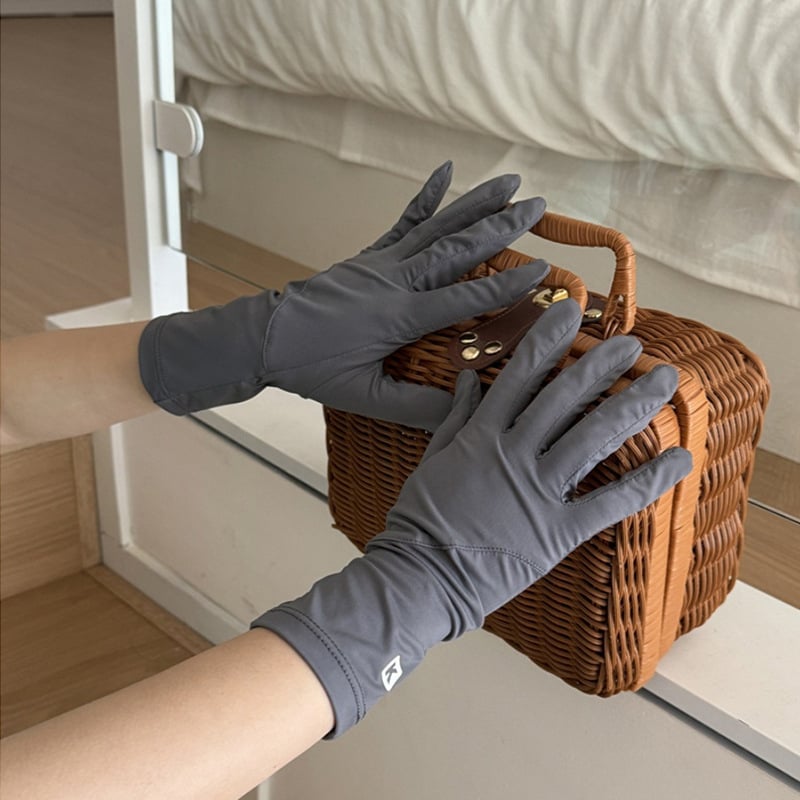 Női napvédő kesztyű nyárra – szabadtéri kerékpározáshoz, légáteresztő, UV védelem, csúszásmentes, érintőképernyő-kompatibilis; Ice Silk/Nylon anyag, 21–30% Ice Silk tartalom; teljes ujjas stílus, 2025 tavasz