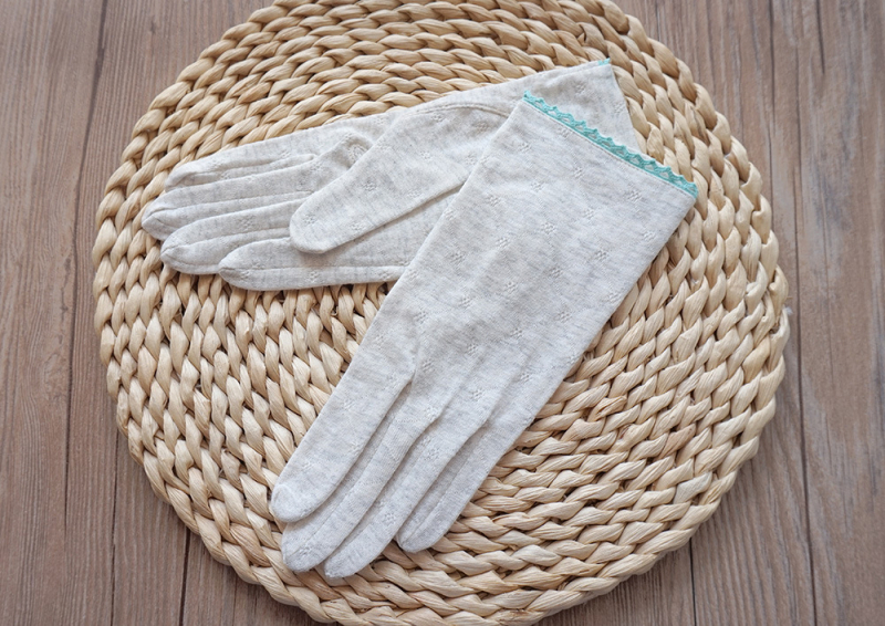 Дамски тънки памучни ръкавици за слънцезащита - японски стил, пасторално вдъхновение, пълни пръсти, 100% памук, памучна материя, пролет 2024