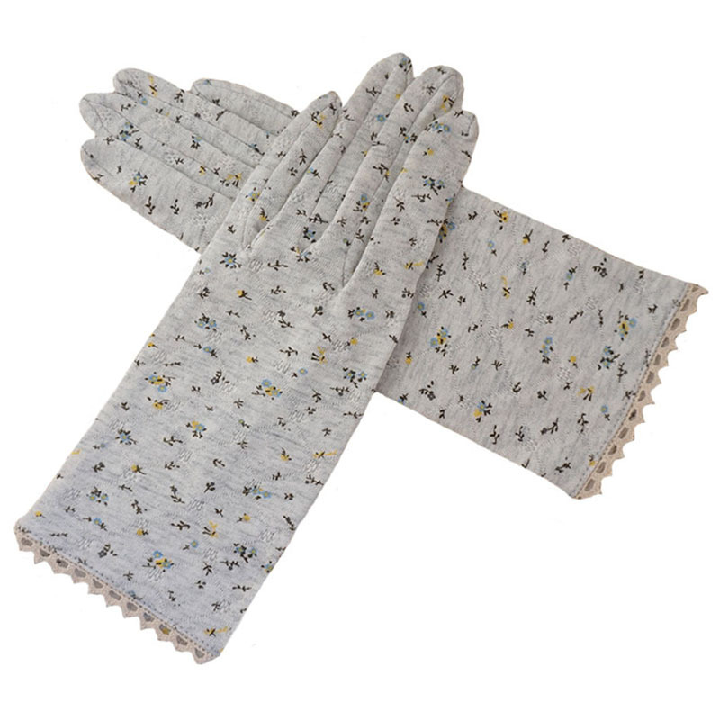 Дамски тънки памучни ръкавици за слънцезащита - японски стил, пасторално вдъхновение, пълни пръсти, 100% памук, памучна материя, пролет 2024