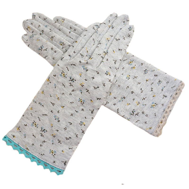 Дамски тънки памучни ръкавици за слънцезащита - японски стил, пасторално вдъхновение, пълни пръсти, 100% памук, памучна материя, пролет 2024