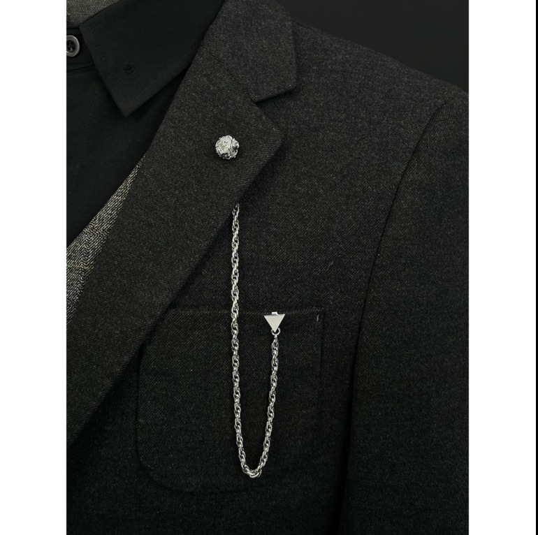 Κομψή καρφί για πέτο με αλυσίδα για τον γιαλαι, διακοσμητικό σχέδιο με λουλούδι, ανδρικό κοστούμι, πολυτελές αξεσουάρ (Υλικό: Χαλκός, Διαδικασία: Ηλεκτροπλατίωση, Λειτουργία: Πολυλειτουργικό, Τύπος: Καρφί για πέτο, Στυλ: Μοντέρνο καθημερινό)