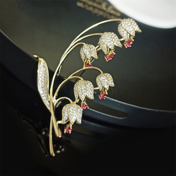 Κορσάζ με ζιρκόν σε σχήμα Lily of the Valley, Inlay τεχνική, Unisex