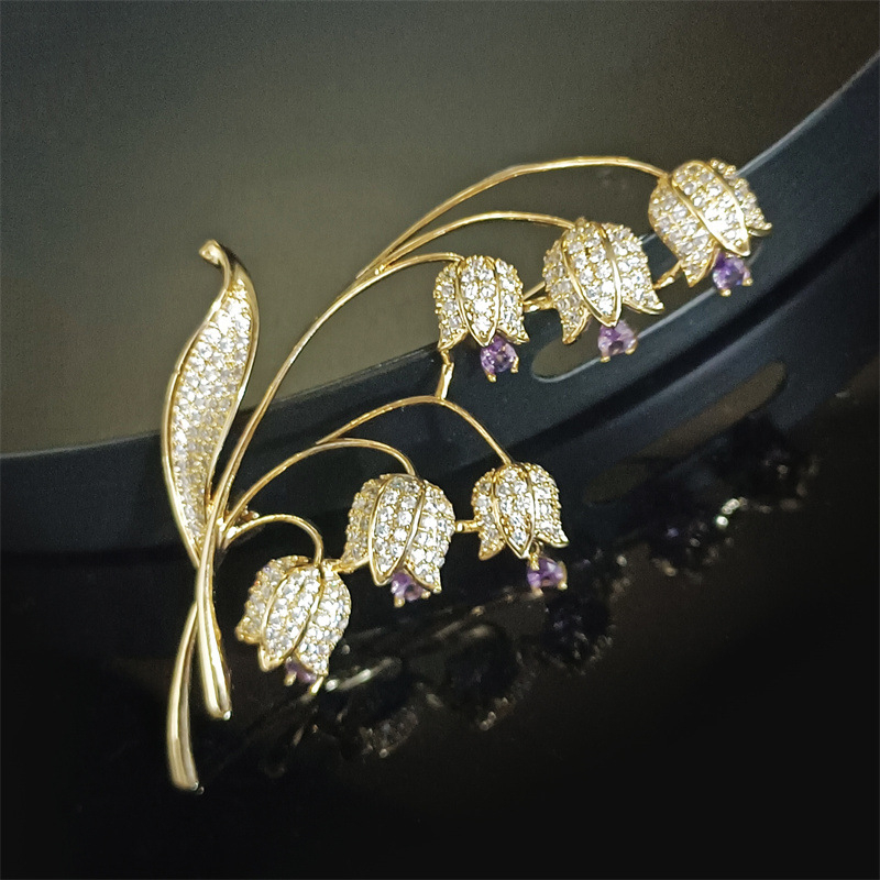 Κορσάζ με ζιρκόν σε σχήμα Lily of the Valley, Inlay τεχνική, Unisex