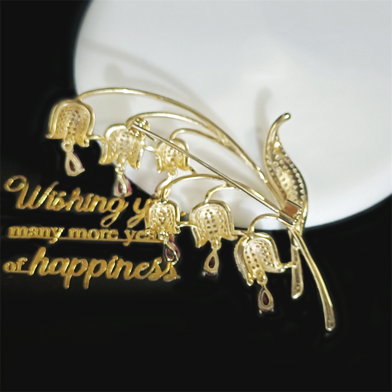 Κορσάζ με ζιρκόν σε σχήμα Lily of the Valley, Inlay τεχνική, Unisex