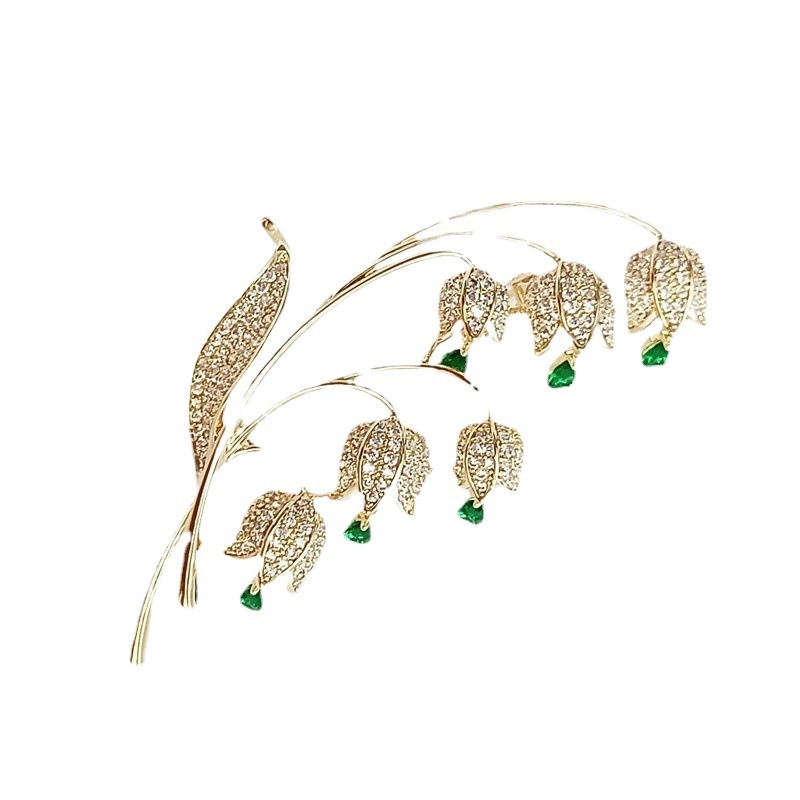 Κορσάζ με ζιρκόν σε σχήμα Lily of the Valley, Inlay τεχνική, Unisex