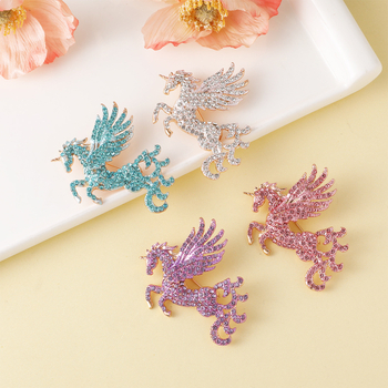 Isiya Καρφίτσα από κράμα, χειροποίητη, με διαμάντια, σε σχήμα Πήγασας – ζωικό μοτίβο