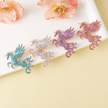 Isiya Καρφίτσα από κράμα, χειροποίητη, με διαμάντια, σε σχήμα Πήγασας – ζωικό μοτίβο