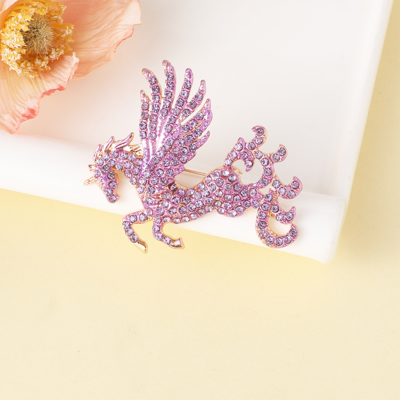 Isiya Καρφίτσα από κράμα, χειροποίητη, με διαμάντια, σε σχήμα Πήγασας – ζωικό μοτίβο