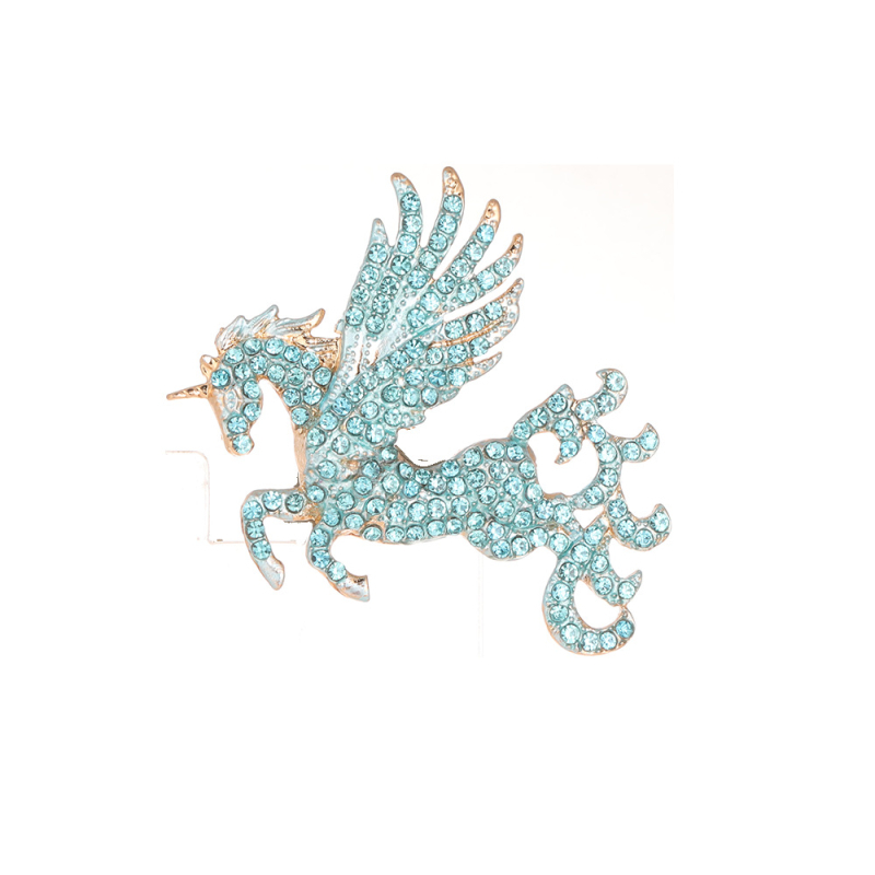 Isiya Καρφίτσα από κράμα, χειροποίητη, με διαμάντια, σε σχήμα Πήγασας – ζωικό μοτίβο