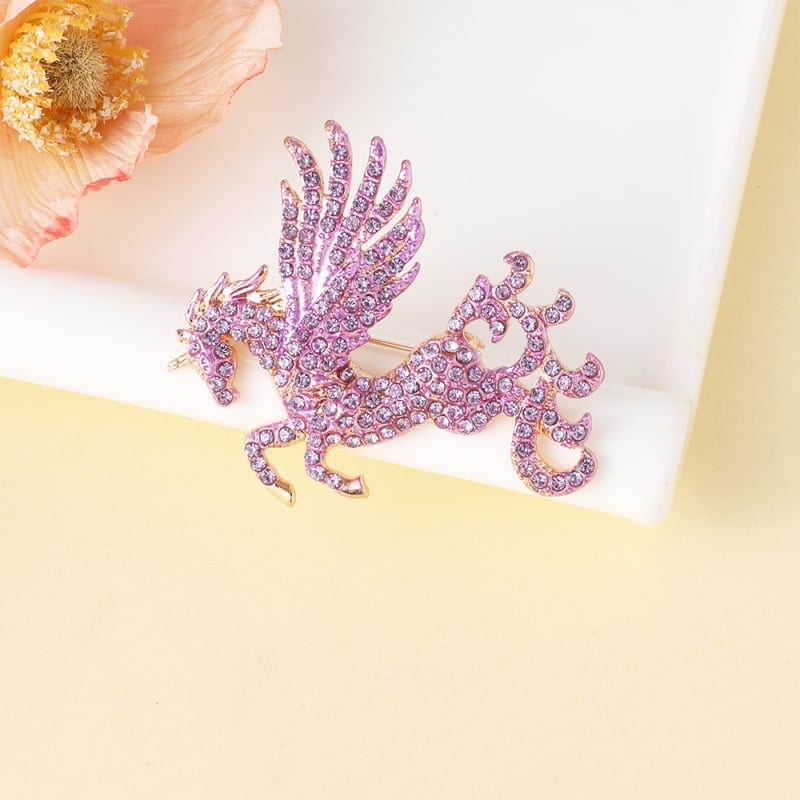 Isiya Καρφίτσα από κράμα, χειροποίητη, με διαμάντια, σε σχήμα Πήγασας – ζωικό μοτίβο