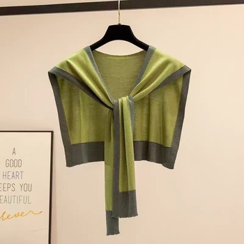 Ženský pletený tenký šál s farebnými blokmi, jaro–jesenný doplnok (Polyester; Doplnky k šálom; Uvoľnenie: jar 2025)