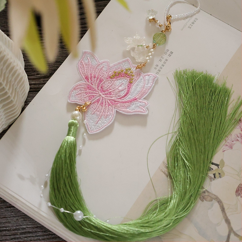 Ķīnas stila kakla izšuvuma uzlīme ar pūšļiem – sakausējums, retro stils, L2221-A, Pearl-in-Mouth, roku darbs