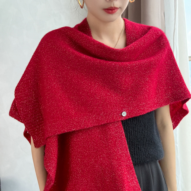 Πλεκτό τοπ-σαλ από μαλλί με V-λαιμό, κουμπί κλείσιμο, απλό πλέξιμο, ζεσταίνει το σώμα