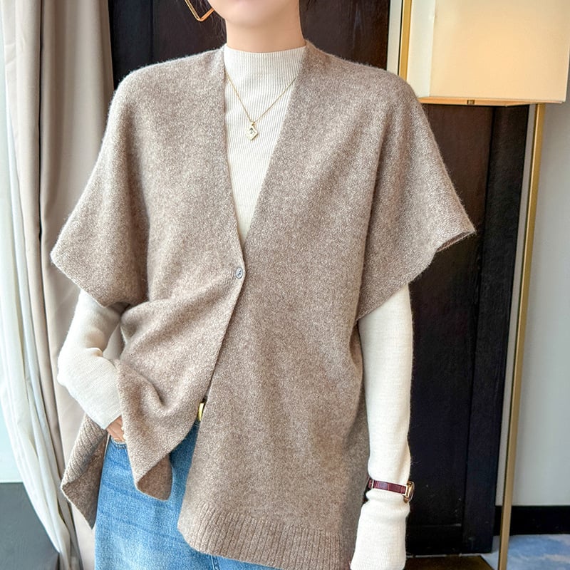 Πλεκτό τοπ-σαλ από μαλλί με V-λαιμό, κουμπί κλείσιμο, απλό πλέξιμο, ζεσταίνει το σώμα