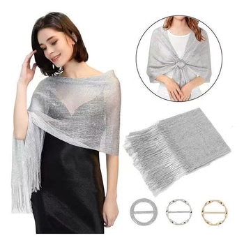 Poliesterski šal s blistavom zlatnom nitom, elegantan svadbeni šalom za party, 3-dijelni set s 3 gumba