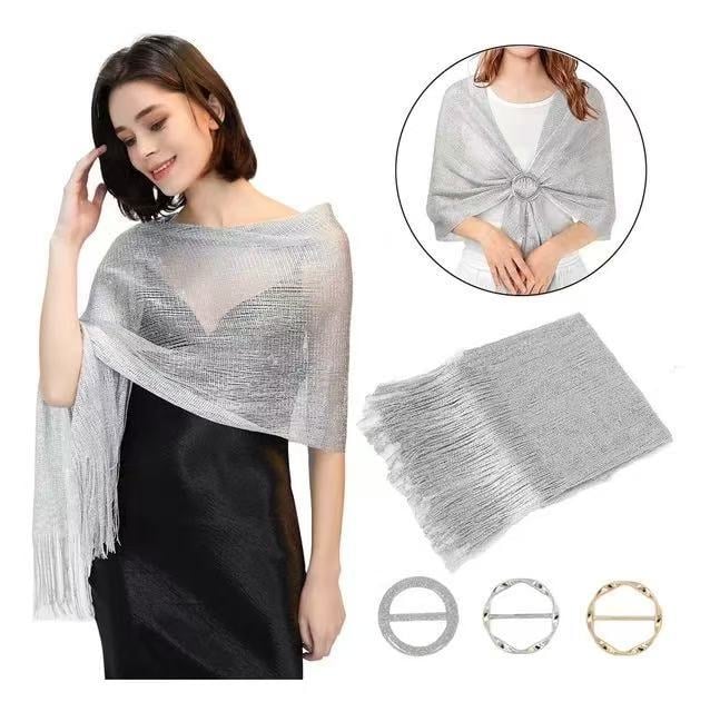 Poliesterski šal s blistavom zlatnom nitom, elegantan svadbeni šalom za party, 3-dijelni set s 3 gumba