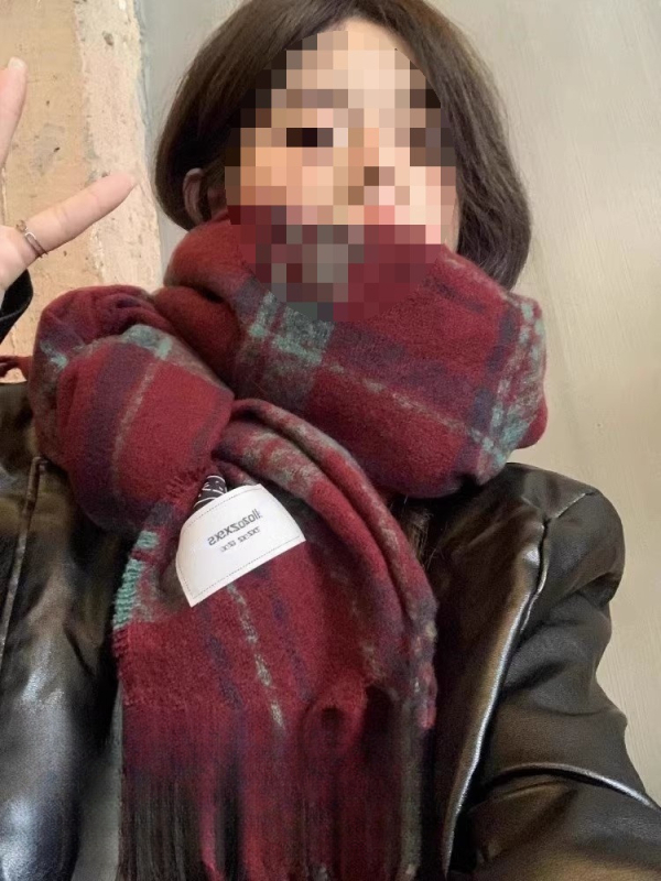 Šal s korejskim stilom i kariranim uzorkom, vuneni, za zimu
