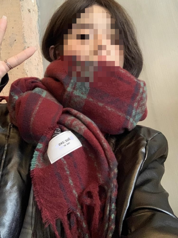 Šal s korejskim stilom i kariranim uzorkom, vuneni, za zimu