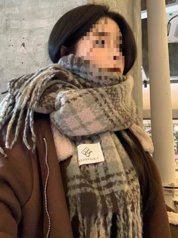Šal s korejskim stilom i kariranim uzorkom, vuneni, za zimu