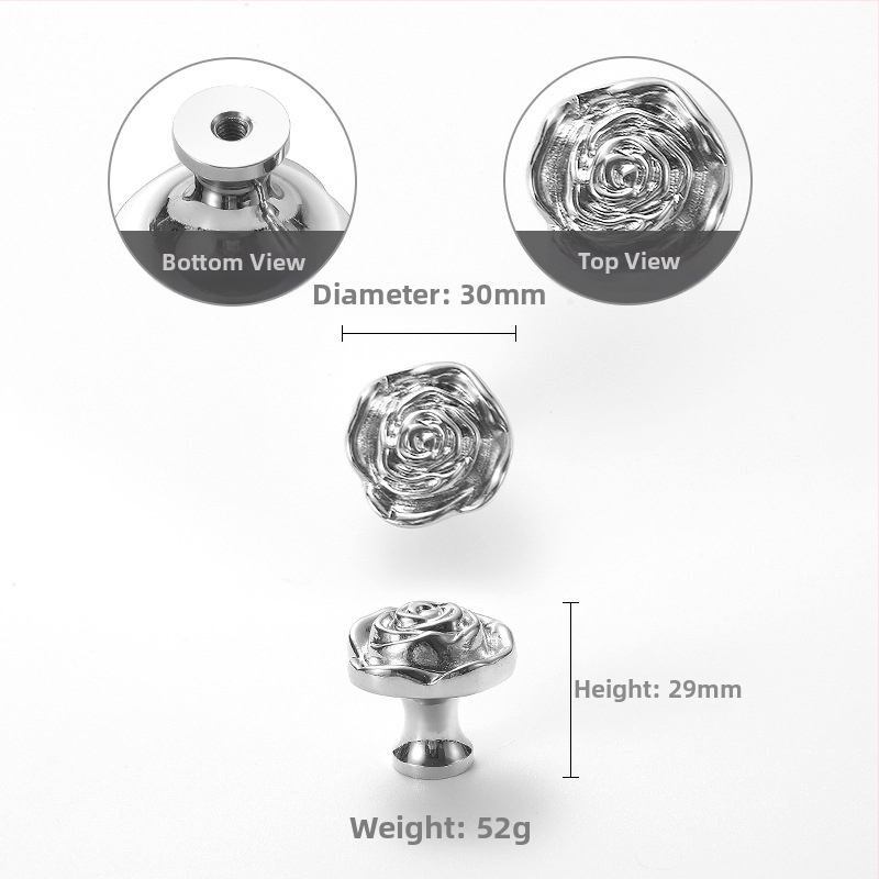 Skapja durvju rokturis ar rozes ziedu dizainu, franču stilā, vara materiāls, modelis 301