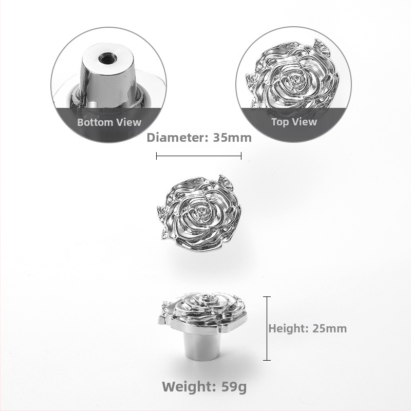 Skapja durvju rokturis ar rozes formu, hromēts, vara materiāls, vienas caurums, modelis 301, Nu Sheng, mūsdienīgs minimālisma stils ar vieglu luksu