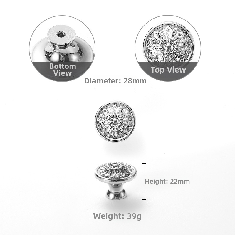 Mēdvas skapja durtiņu rokturis ar hroma pārklājumu rozes formā, modelis 301, Nu Sheng, mūsdienīgs minimālisms, viegls greznums