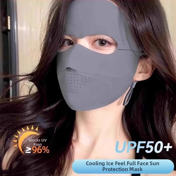 Maska za cijelo lice s UV zaštitom, s odvojivim zaštitnim štitom, prozračna Ice Silk tkanina za ljeto, zaštita očiju